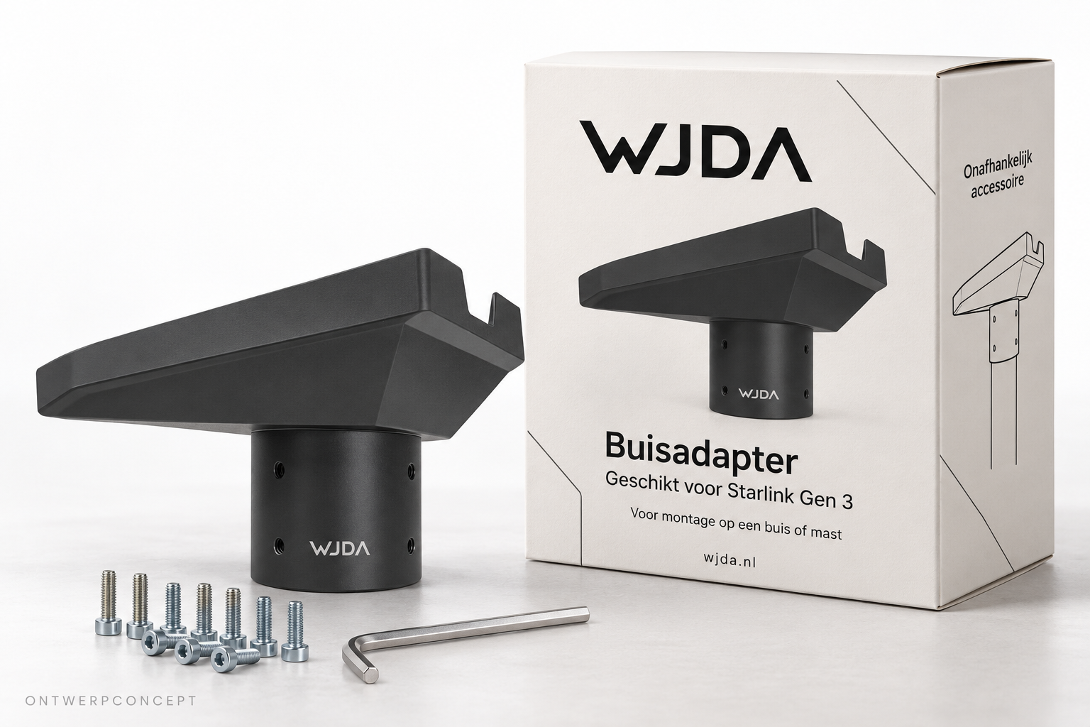 WJDA buisadapter voor Starlink Gen 3 met verpakkingsconcept